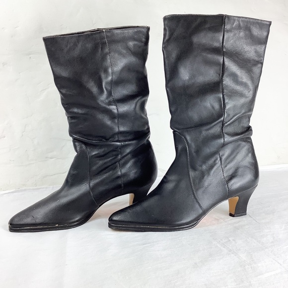 Vintage Shoes - vintage 80s tall slouchy black boots